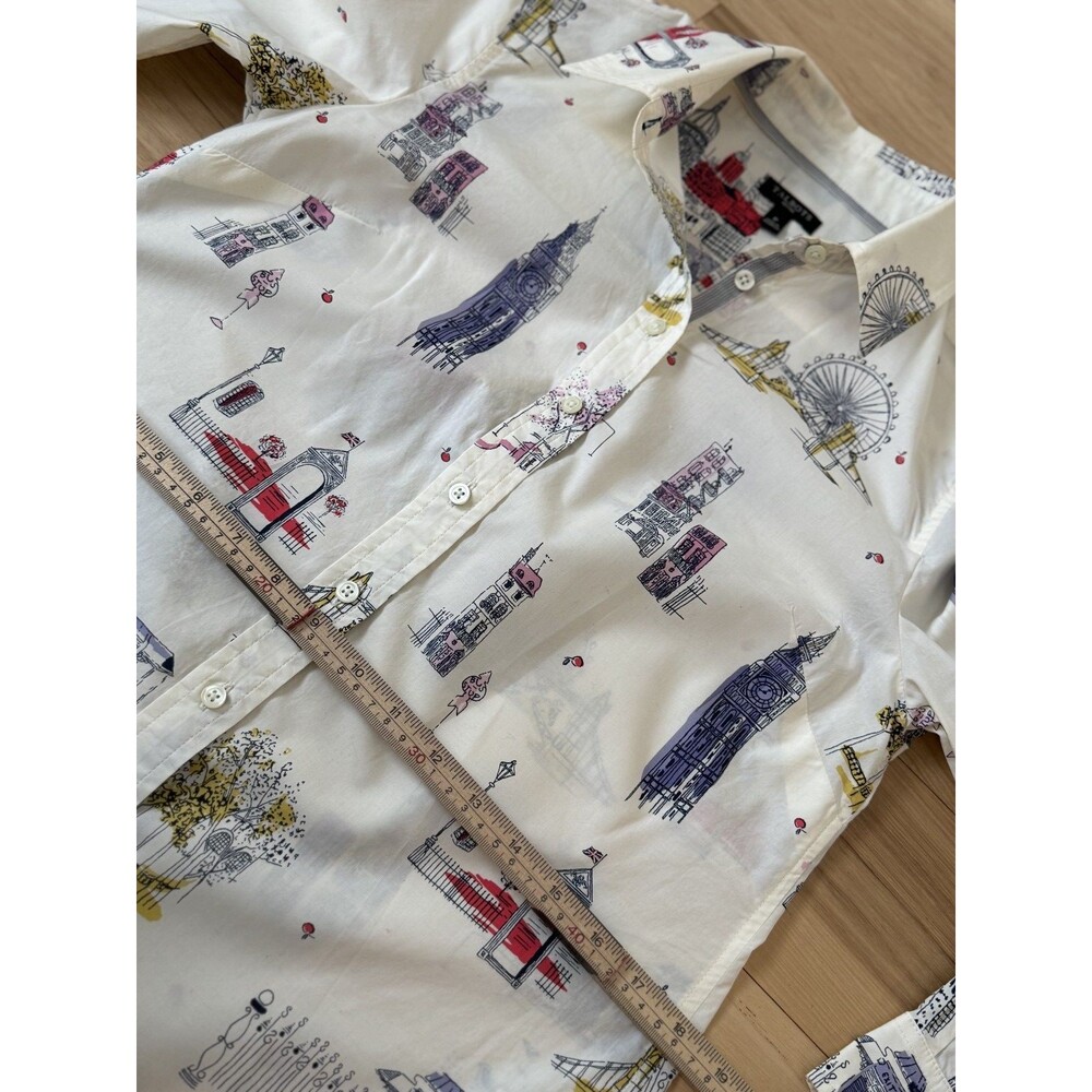 TALBOTS Womens Button Down Shirt Ivory London Toile Print Cotton Petite S - Picture 8 of 11